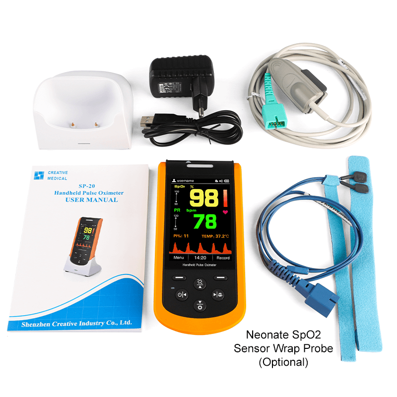 Neonatal Child Adult Handheld Pulse Oximeter Spo2 Blood Oxygen Monitor 3  Probes